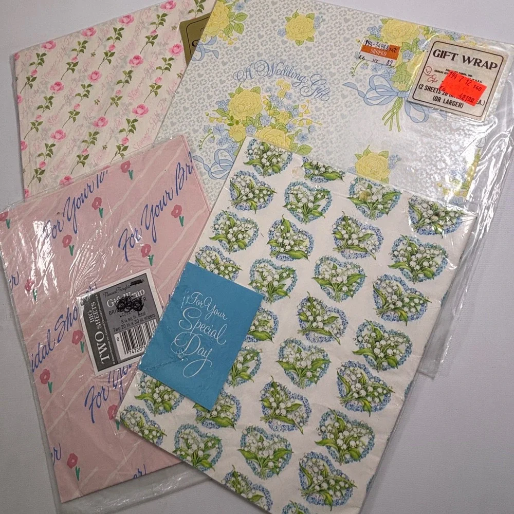 Vintage Gift Wrap Lot 14 Backs Birthday Wedding Baby Shower Avon Cleo Artfare